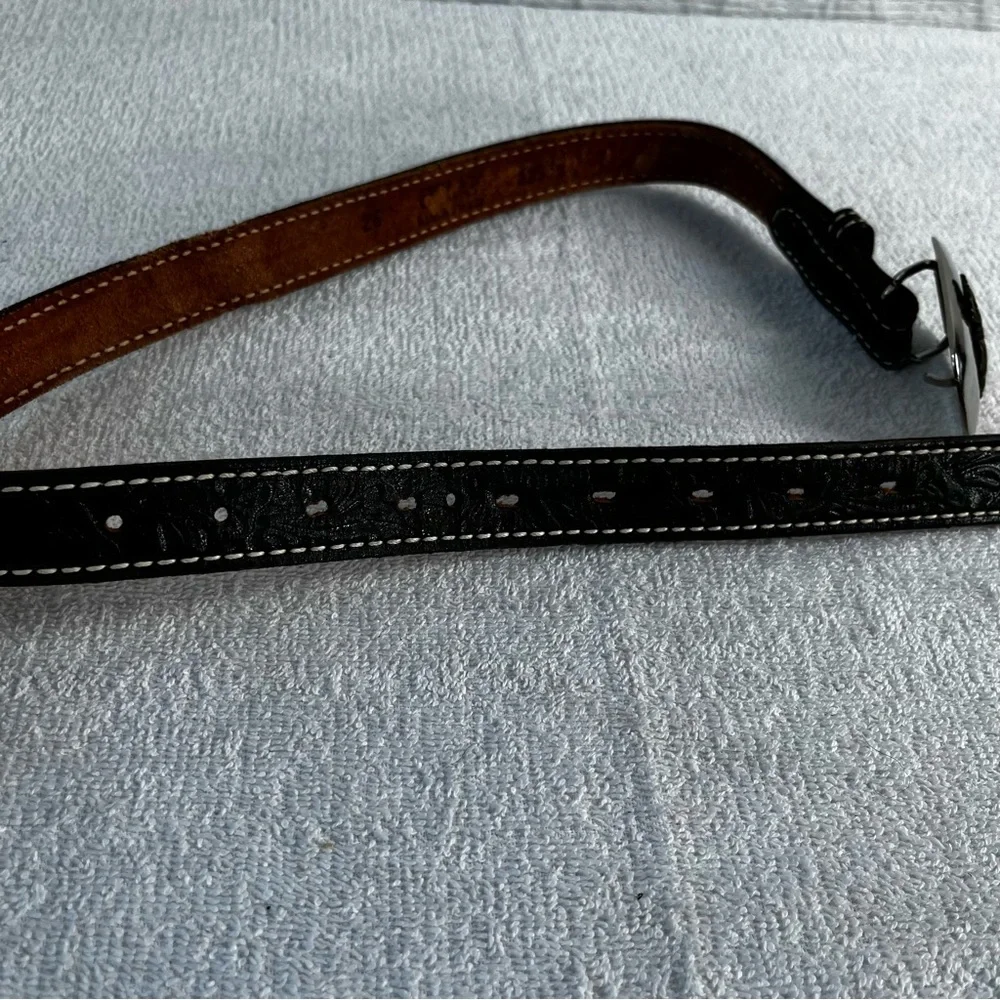Acme Vintage Brown Leather Belt 26 With Bucking Bronc Cowboy Buckle made in USA